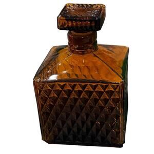 Vintage MCM Amber Square Diamond Point Decanter & Glass Stopper Barware&
